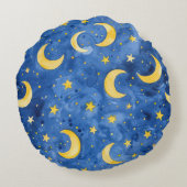 Blue Moons Gold Stars Rundes Kissen (Rückseite)