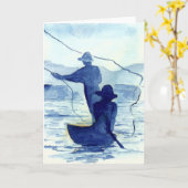 Blue Morning Fishermen Grußkarte oder Mitteilungsk Karte (Gelbe Blume)