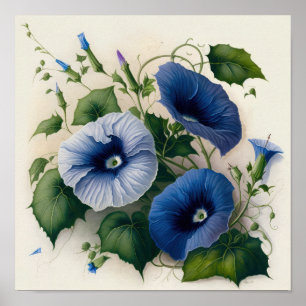 Blue Morning Gloriage Blume Art Print Poster