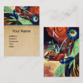 BLUE MORNING GLORIES FLORAL PARCHMENT MONOGRAM BU VISITENKARTE (Vorne/Hinten)