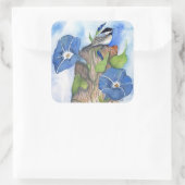 Blue Morning Glories und Chickadee Quadratischer Aufkleber (Tasche)