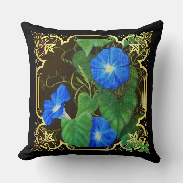 Blue Morning glorreiche Blume, extravagantes Rahme Kissen (Vorderseite)