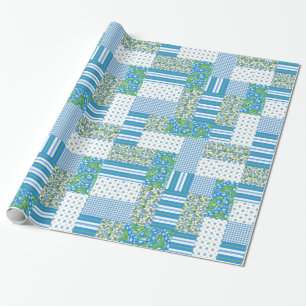 Blue Morning Glory Imitate Patchwork Wrapping Pape Geschenkpapier