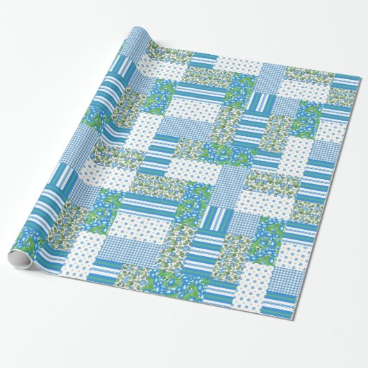 Blue Morning Glory Imitate Patchwork Wrapping Pape Geschenkpapier (Ungerollt)