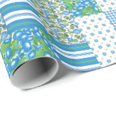 Blue Morning Glory Imitate Patchwork Wrapping Pape Geschenkpapier (Rolleneckpunkt)