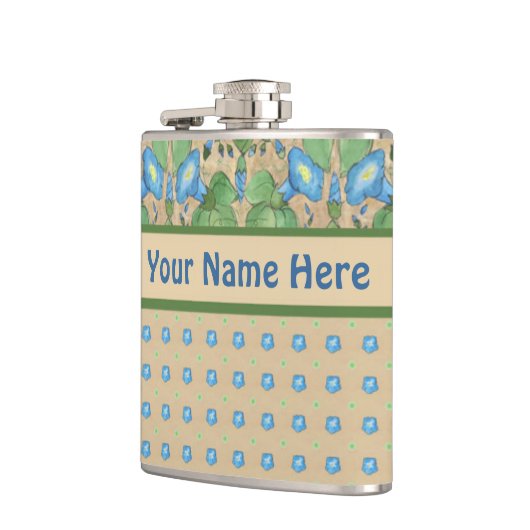 Blue Morning Glory und Polka Dots Hip Flask Flachmann (Links)