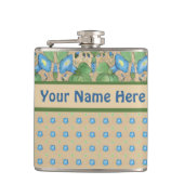 Blue Morning Glory und Polka Dots Hip Flask Flachmann (Vorderseite)