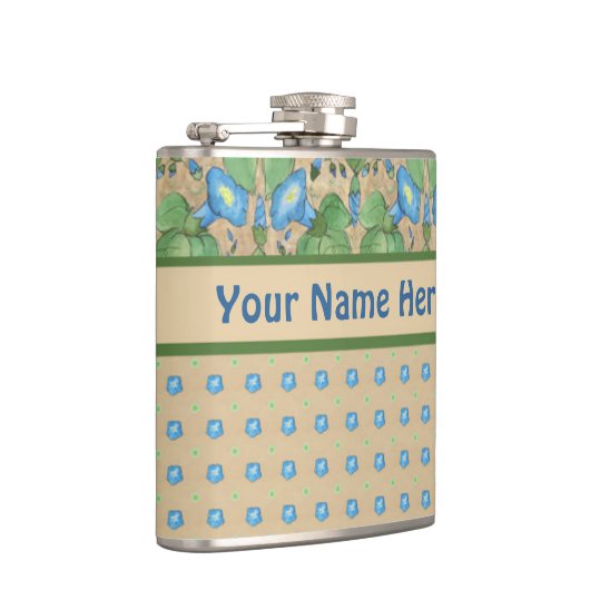 Blue Morning Glory und Polka Dots Hip Flask Flachmann (Rechts)