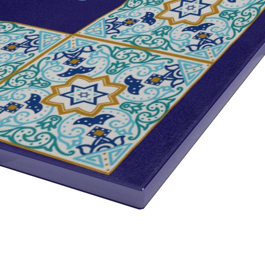 Blue Moroccan Tile Shabbat Yom Tov Challah Board Schneidebrett (Ecke)