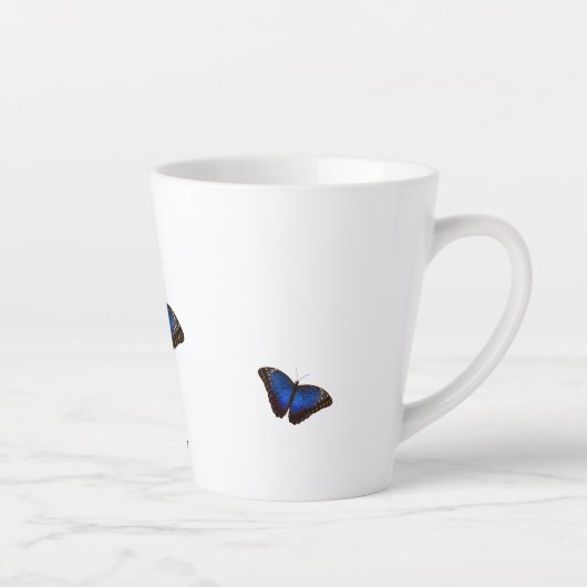 Blue Morpho Butterfets Personalisierter Text Milchtasse (Rechts)