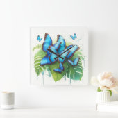 Blue Morpho Butterflies Gathering REF256 - Waterco Quadratische Wanduhr (Zuhause)