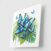 Blue Morpho Butterflies Gathering REF256 - Waterco Quadratische Wanduhr (Winkel)