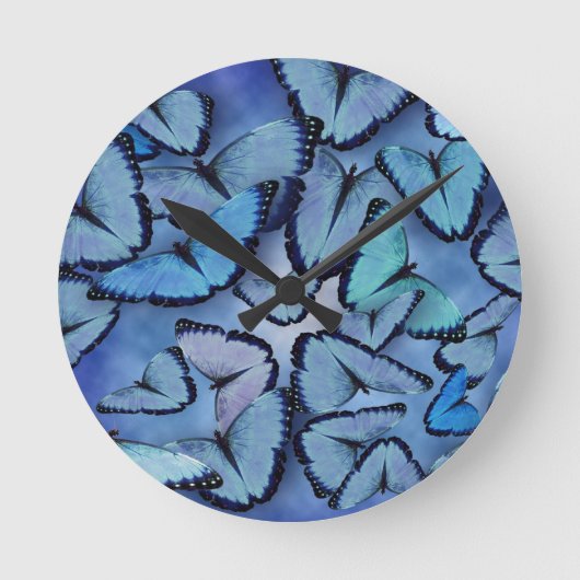 Blue Morpho Butterflies Runde Wanduhr (Vorderseite)