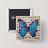 Blue Morpho Butterfly auf der Buchseite Button (Vorne & Hinten)