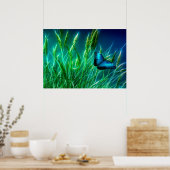 Blue Morpho Butterfly auf grünem Gras Poster (Küche)