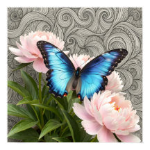 Blue Morpho Butterfly Floral Botanical Art  Poste