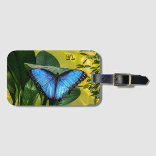 Blue Morpho Butterfly Floral Name Gepäckanhänger