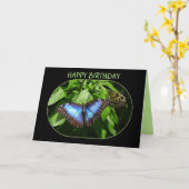 Blue Morpho Butterfly Happy Birthday Karte (Gelbe Blume)