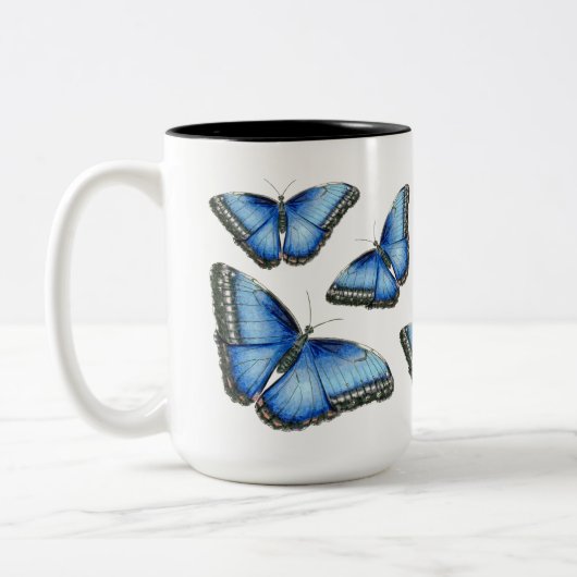 Blue Morpho Butterfly Illustration Zweifarbige Tasse (Links)