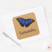 Blue Morpho Butterfly mit Namen Quadratischer Aufkleber (Umschlag)
