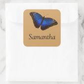 Blue Morpho Butterfly mit Namen Quadratischer Aufkleber (Tasche)
