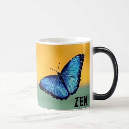 Blue Morpho Butterfly Monogram Name Letter Verwandlungstasse (Rechts)