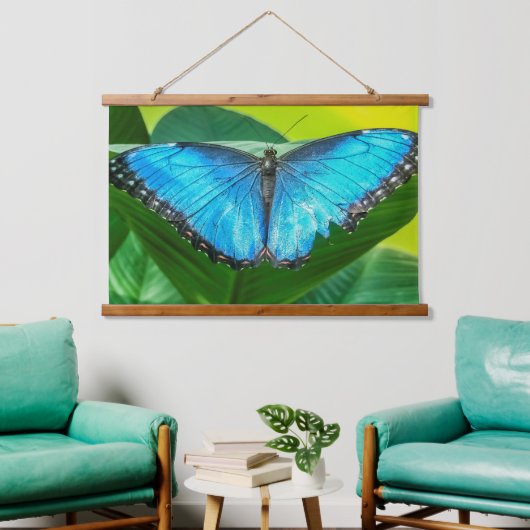 Blue Morpho Butterfly Natur Wandteppich Mit Holzrahmen (Wohnzimmer)