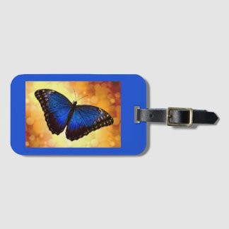 Blue Morpho Butterfly on Gold Luggage Tag Gepäckanhänger