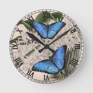 Blue Morpho Butterfly Runde Wanduhr
