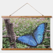 Blue Morpho Butterfly Rustikales Design Wandteppich Mit Holzrahmen (Vorne)