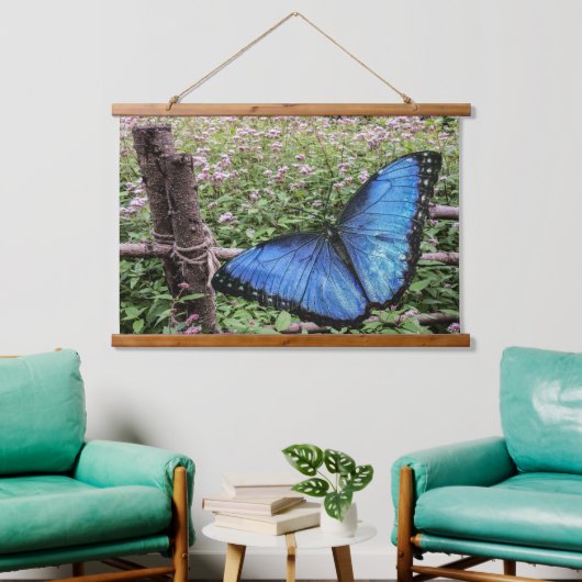 Blue Morpho Butterfly Rustikales Design Wandteppich Mit Holzrahmen (Wohnzimmer)