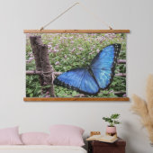 Blue Morpho Butterfly Rustikales Design Wandteppich Mit Holzrahmen (Schlafzimmer)