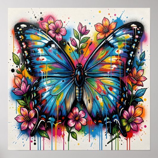 Blue Morpho Butterfly Street Art Graffiti Grunge Poster (Vorne)