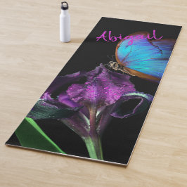 Blue Morpho Butterfly und Lila Iris Yogamatte