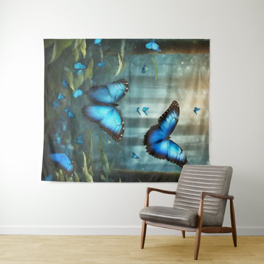 Blue Morpho Butterfly Wandteppich (Beispiel (Horizontal))