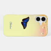 Blue Morpho Butterfly Wings Café Lights Custom iPhone 16 Hülle (Rückseite (Horizontal))