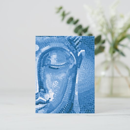 Blue Mosaic Buddha Face Postkarte (Stehend Vorderseite)