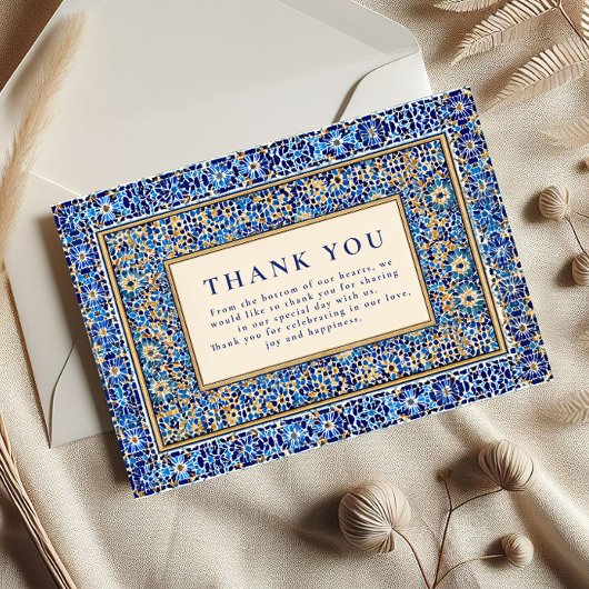 Blue Mosaic Islamic Wedding Dankeskarte