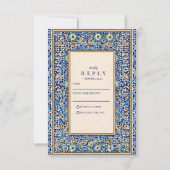 Blue Mosaic Islamic Wedding RSVP Karte (Vorderseite)