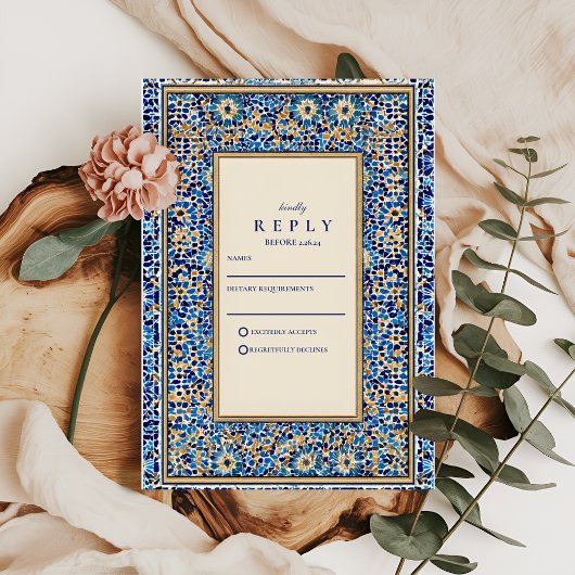 Blue Mosaic Islamic Wedding RSVP Karte