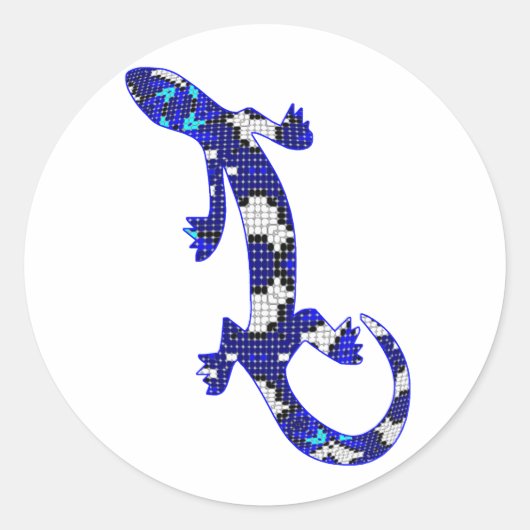 Blue Mosaic Snake Skin Lizard Runder Aufkleber (Vorderseite)