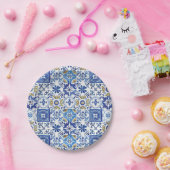 Blue Mosaic Tiles Birthday Bridal Baby Dusche Pappteller (Party)