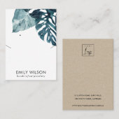 BLUE MOSTERA FAUNA NECKLACE EARRING COMBO DISPLAY VISITENKARTE (Vorne/Hinten)