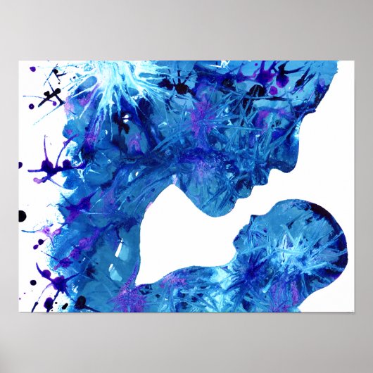Blue Mother & Child Watercolor Abstrakte Kunst Poster (Vorne)
