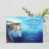 Blue Mountain Beach Foto Life Celebration Einladung (Stehend Vorderseite)