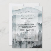 Blue Mountain Minimalist Budget QR Code Wedding Einladung (Vorderseite)