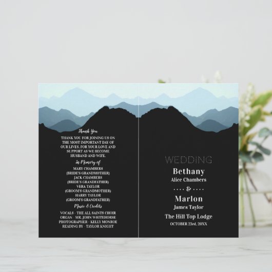 Blue Mountain Range, Rustikales Hochzeitsprogramm (Stehend Vorderseite)