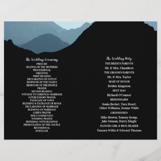 Blue Mountain Range, Rustikales Hochzeitsprogramm (Rückseite)