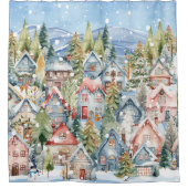 Blue Mountain Snowy Winter Village Duschvorhang (Vorderseite)