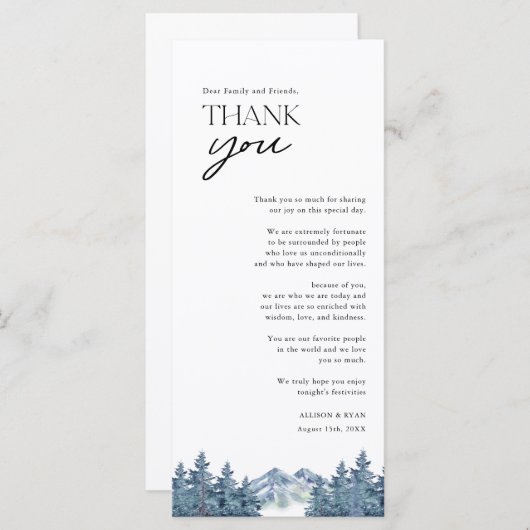Blue Mountain Tree Rustic Wedding Dankeschön Karte (Vorne/Hinten)